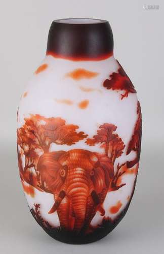 Large Art Nouveau-style cameo glass vase with an