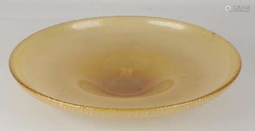 Large old Leerdam glass amber bowl. Crackle decor.