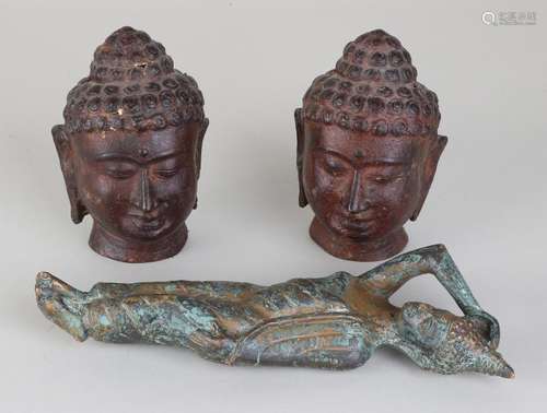 Three old Oriental buddha figures. Twice metal heads,