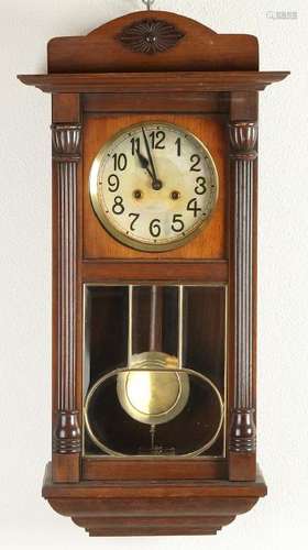 Antique walnut regulator. Numbered. Circa 1920.