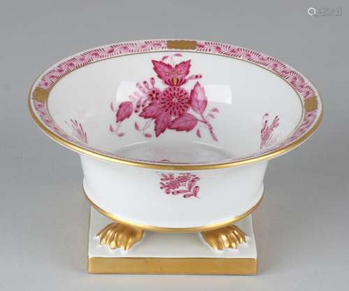 Herend porcelain bonbon dish with floral + gold decor.