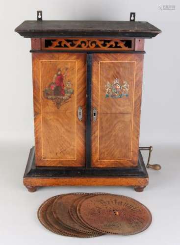 Antique 19th century English wall music box. Signature