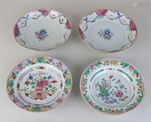 Four 18th century Chinese porcelain plates with floral
