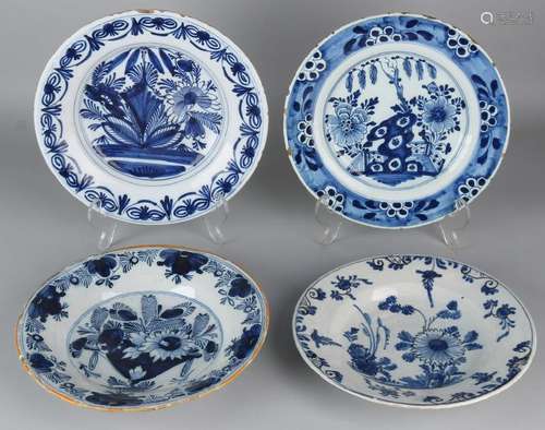 Four times 18th century Delft Fayence signs. Divers.