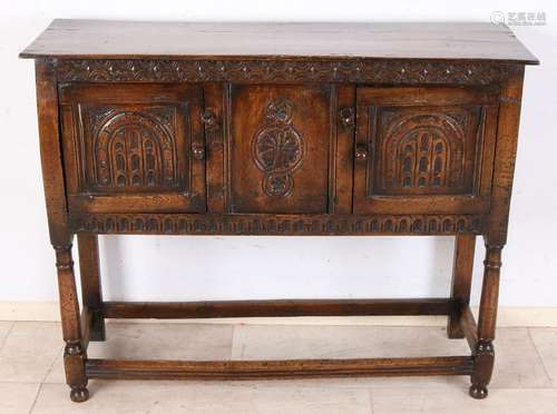 Antique neo-gothic oak English side board with two