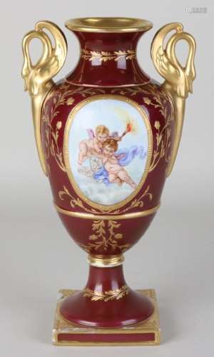 Old / antique porcelain hand-painted vase with putti