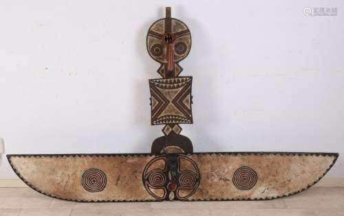 Two large old polychrome African shields with masks.