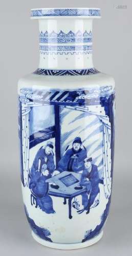 Large old Chinese blue / white vase with around figures