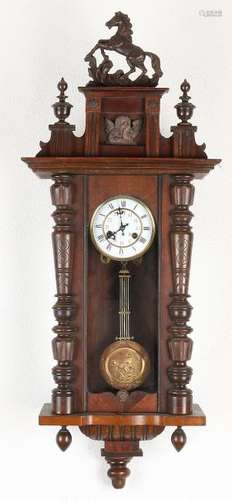 Antique German walnut Junghans regulator with horse