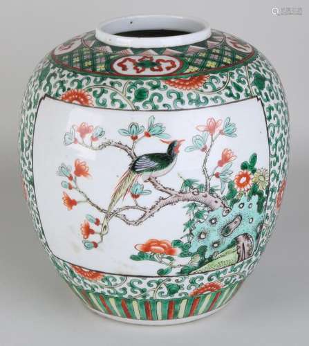 Large antique Chinese porcelain ginger jar with garden