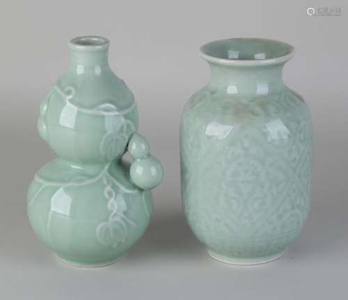 Two old Chinese porcelain vases with celadon glaze.