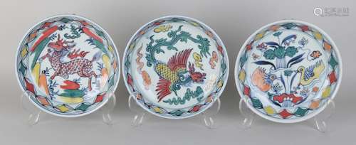 Three old Chinese porcelain plates with deer decors and