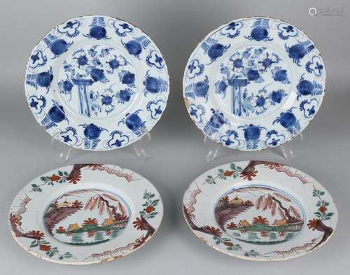 Four times 18th century Delft Fayence plates with