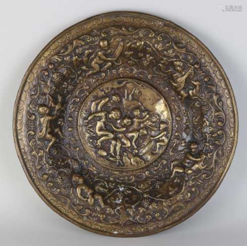 Antique copper battles Renaissance wall plate with
