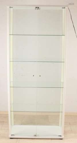 Modern white display cabinet with lighting and three