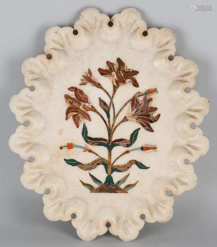 Antique Italian marble bowl with Pietra Dura inlay.