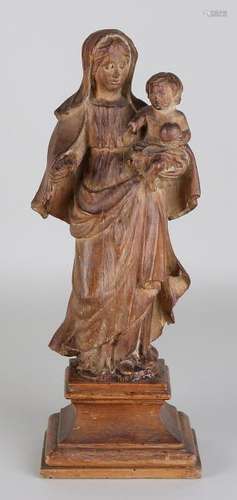 18th Century walnut Madonna with baby Jesus. Size: H 34