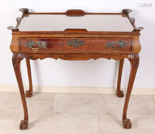 Antique mahogany tea table with drawer, claw feet and