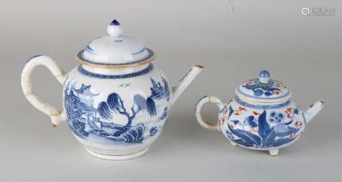 Two 18th century damaged Chinese porcelain teapots.