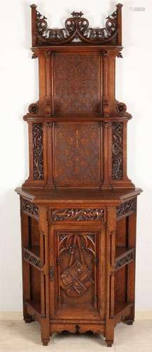 19th Century Neo-Gothic oak one-door wardrobe with