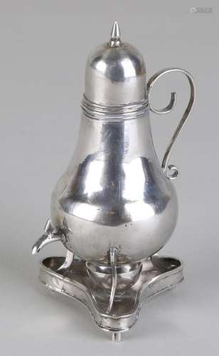 Silver miniature crane jug, 833/000, placed on a dish,