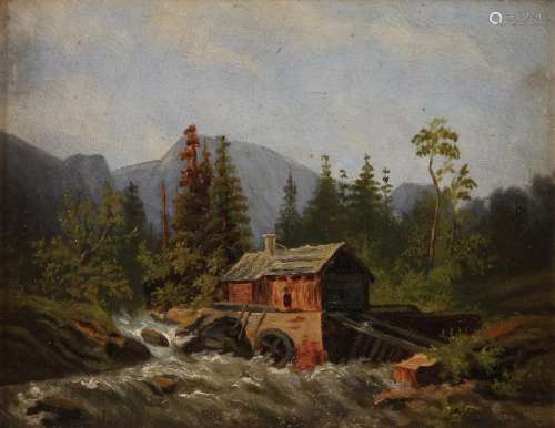 Unsigned. German School. Circa 1880. Water mill in the