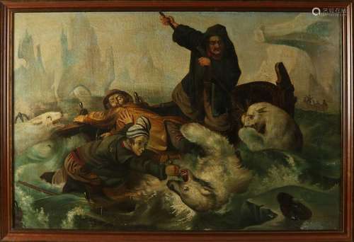 Unclear. 19th century. Polar bears attack shippers at