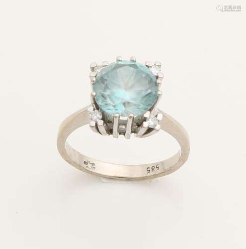 White gold ring, 585/000, with aquamarine and diamond.