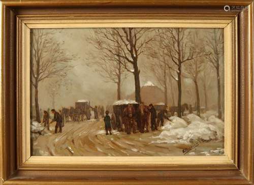 Evert Rabbers. 1875 - 1967. Snow removal at the van