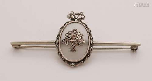 Silver brooch, 800/000, rod model decorated with a