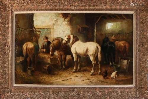 C. Verschuur. 1888-1966. Horse stable with figure. Oil
