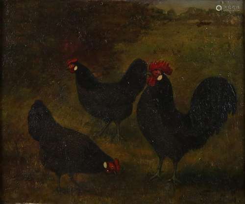 Frits Maris. 1873-1935. Two chickens and cock. Oil