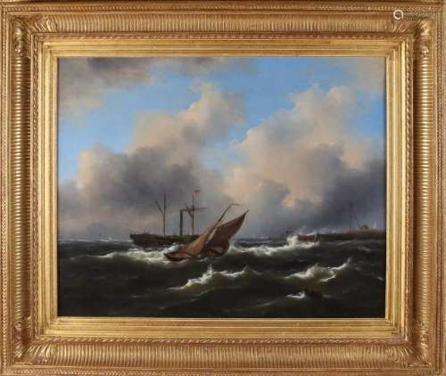 Govert van Emmerik. 1808 - 1882. Steamship and sailboat