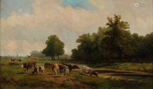 Willem Vester. 1824 - 1895. Dutch landscape with cows.