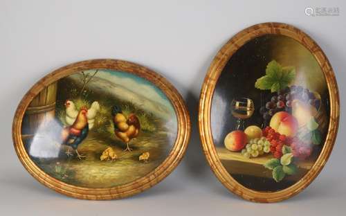 Two large medallion paintings. Second half of the 20th