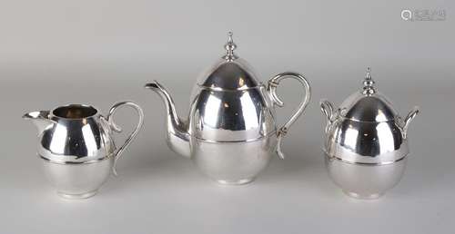 Antique three-part egg shaped 835/000 silver tea set