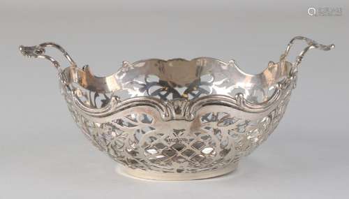 Silver basket, 835/000, oval model with a rim of