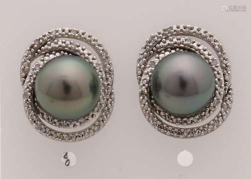 Silver earrings, 925/000, with Tahitian pearl and