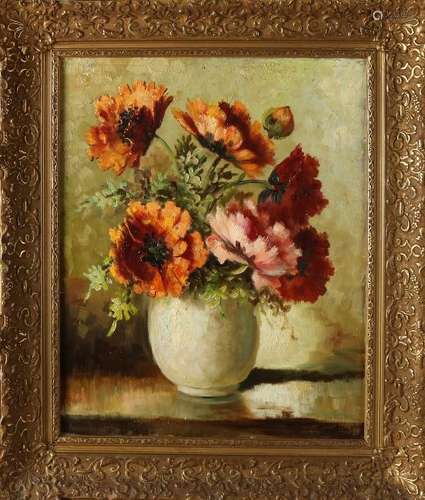 Tilly Moes. 1899 - 1979. Vase with Flowers. Oil paint