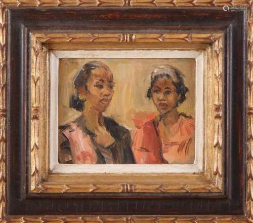 Unsigned. 20th century. Two Javanese women. Oil paint