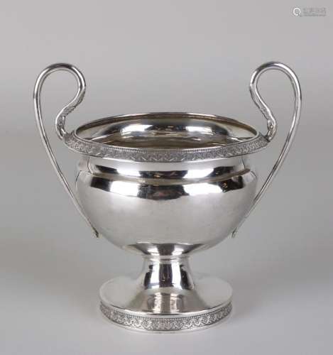 Silver sugar bowl, 800/000, on round base with turned