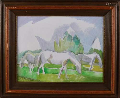 R. Hinze. 20th century. German School. Three horses