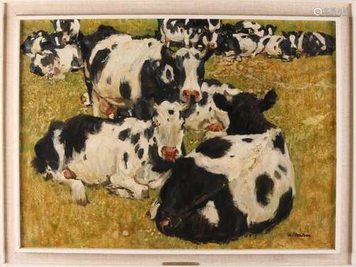 Jo Strahn. German School. 1904 - 1997. Cows in pasture.