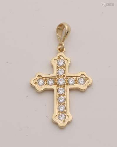 Yellow gold pendant, 585/000, in the shape of a cross