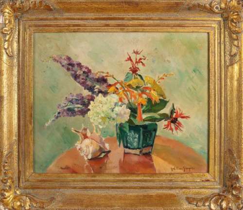 GF van Schagen. 1880 - 1968. Ginger pot with flowers.