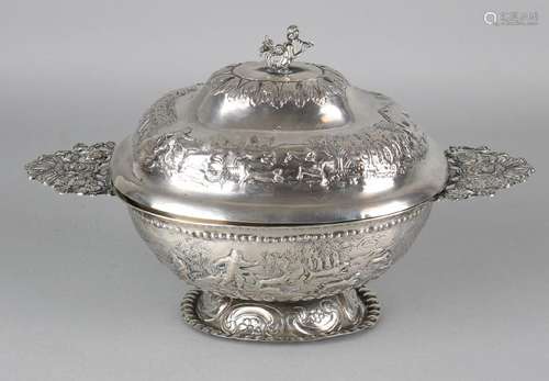 Antique silver brandy bowl, 833/000, with lid. Oval