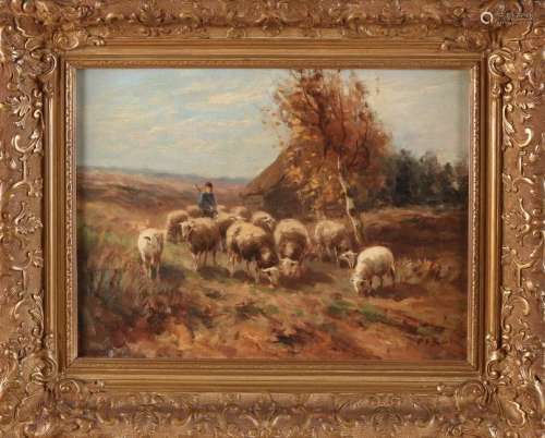 Piet Bouter. 1887-1968. Landscape with coming sheep and