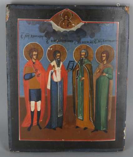 Antique Russian icon, The four chosen ones. Circa 1900.