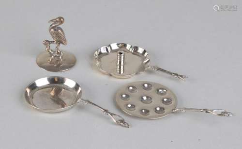 Lot with 4 silver miniatures: 835/000, with a stork, a