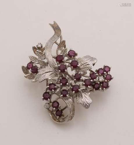 Beautiful silver brooch, 925/000, with rubies. Floral